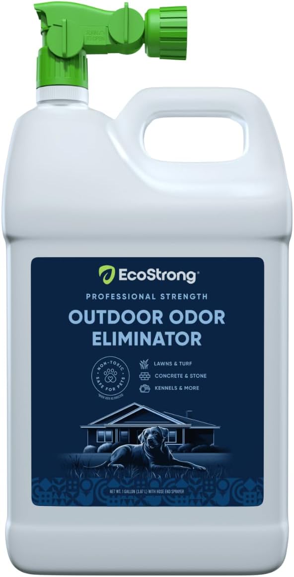 Eco Strong Outdoor Odor Eliminator Outside Dog Urine Enzyme Cleaner Powerful Pet, Cat, Animal Scent Deodorizer | Professional Strength for Yard, Turf, Kennels, Patios, Decks (128 oz W Sprayer)-PurrikoPets
