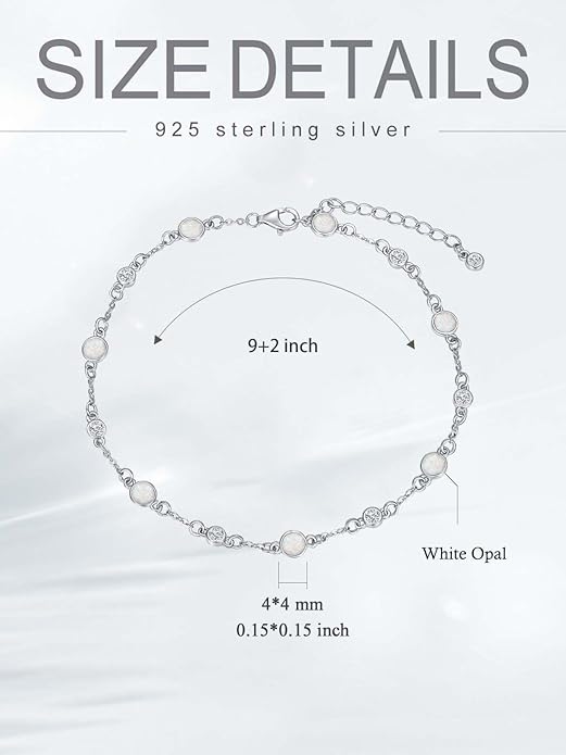 Anklet Bracelet for Women 925 Sterling Silver Natural Stone Chain Ankle Bracelet Beach Summer Fine Jewelry Valentines Day Birthday Gifts for Her Mom Wife