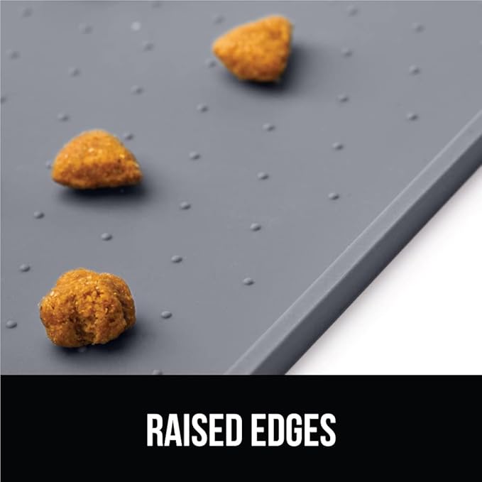 GORILLA GRIP 100% Waterproof Raised Edge BPA Free Silicone Pet Feeding Mat, Dog Cat Food Mats Contain Spills Protects Floors, Placemats for Cats and Dogs Water Bowl, Pets Accessories 18.5x11.5 Gray-PurrikoPets