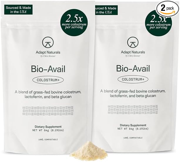 Adapt Naturals Colostrum Supplement with Lactoferrin & Beta-Glucan, Bio-Avail Grass Fed Bovine Colostrum Powder for Gut Health, Immune Support & Vitality | Non-GMO, 2500mg, Unflavored - 60 Days Supply-PurrikoPets