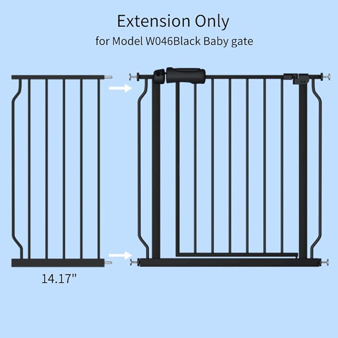 Fairy Baby Safety Gate 14.17 inch Extension for Extra Wide Baby Gate Dog gate Pressure Mounted Walk Through Pet Gate Black-PurrikoPets