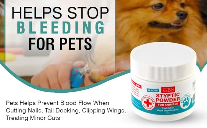 G.B.S 5 oz Styptic Powder for Dogs, Cats & Birds – Quick Blood Clotting for Nail Clipping, Minor Cuts, Tail Docking & Wing Clipping – Pet First Aid Hemostatic Powder with Sealed Top & Scoop-PurrikoPets