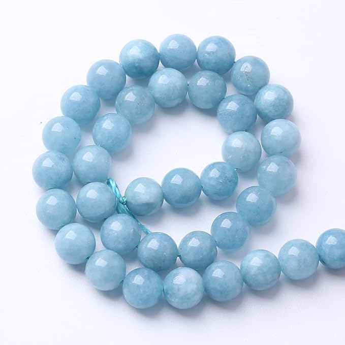 36Pcs 10mm Natural Blue Chalcedony Jades Beads for Jewelry Making Aquamarine Jades Energy Stone Healing Beads DIY Bracelet Necklace 15" 1 Strand