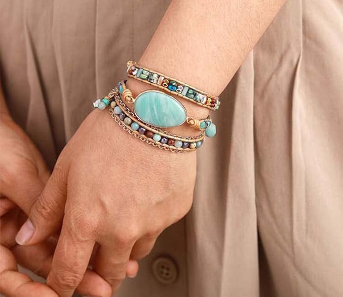 ZOSOJONA Women Wrap Bracelet Boho Natural Jasper Crystal Stone Beads Strand Bracelets