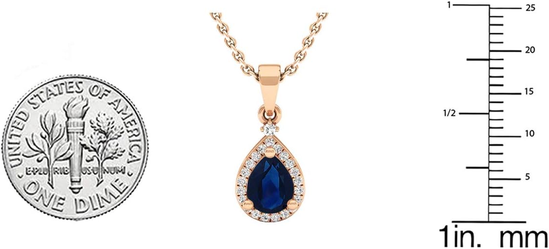 Dazzlingrock Collection 7X5mm Pear Lab Created Gemstone & Round White Natural Diamond Women Halo Teardrop Pendant, 10K Rose Real Solid Gold