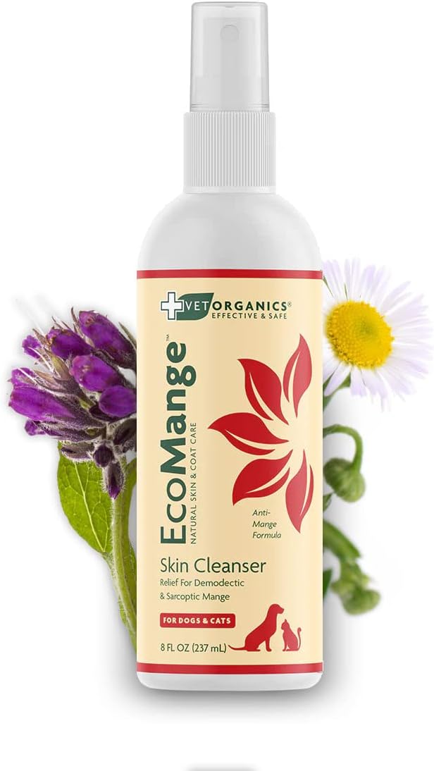 EcoMange Mange Relief for Dogs & Cats – 8 Oz. Cat & Dog Itch Relief, Sarcoptic & Demodectic Mite Spray – Herbal Extract & Essential Oil Itch Relief for Dogs – Natural Cat & Dog Sprays by Vet Organics-PurrikoPets