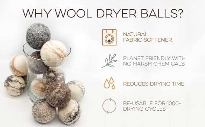 Fluff Ewes Wool Dryer Balls 6 Pack Premium New Zealand Wool Laundry Balls for Dryer, No Static Dryer Balls Laundry Reusable Cute, XL Wool Dryer Balls Cute, Baby Dryer Balls for Dryers - Marble-PurrikoPets