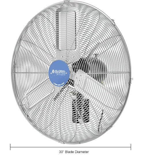 Global Industrial Deluxe Wall Mount Fan, 30" Diameter, Fixed and Oscillating Head, 3 Speed, 10,000 CFM at 1100 RPM, 1/2 HP, Tilting Head, For Indoor Use Only-PurrikoPets