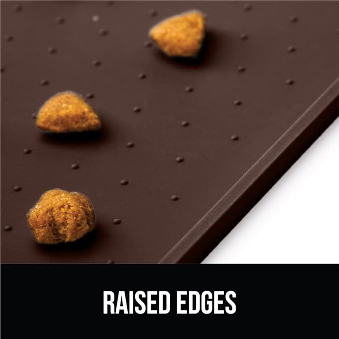 GORILLA GRIP 100% Waterproof Raised Edge BPA Free Silicone Pet Feeding Mat, Dog Cat Food Mats Contain Spills Protects Floors, Placemats for Cats and Dogs Water Bowl, Pets Accessories 16x10, Brown-PurrikoPets