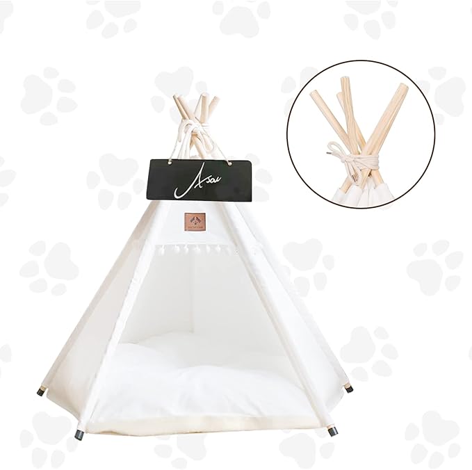 Dog Teepee Pet Tent Portable Dog Houses Puppy Teepee Cat Bed with Thick Cushion-PurrikoPets
