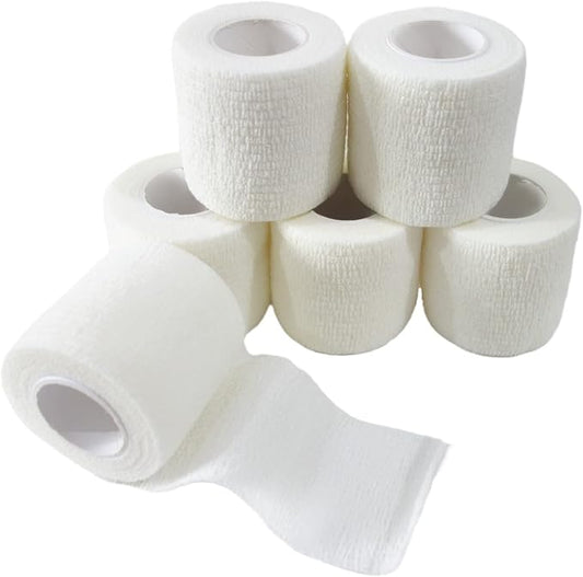 6 Pack 2" x 5 Yards Self Adhesive Bandage Wrap Breathable Cohesive Vet Wrap for Pets, Elastic Self-Adherent Tape for Sports, Wrist, Ankle (White)-PurrikoPets