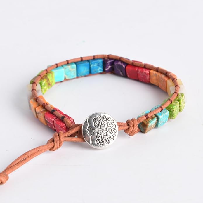 YGLINE Boho Handmade Wrap Leather Tube Crystal Stone Bracelet for Women