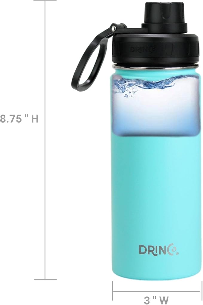 DRINCO Stainless Steel Water Bottle Spout Lid Vacuum Insulated Double Wall Water Bottle Wide Mouth (40oz 32oz 22oz 18oz 14oz) Leak Proof Keeps Cold or Hot (18 oz, 18oz Teal)-PurrikoPets
