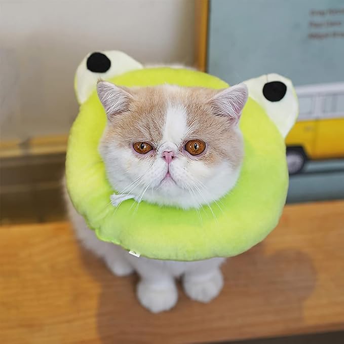 Adjustable Cat Recovery Collar Soft,Cute Pet E-Collar Neck Cone After Surgery Wound Healing Protective Cone Fit for Kitties, Small Dogs(ELC05-frog-m)-PurrikoPets