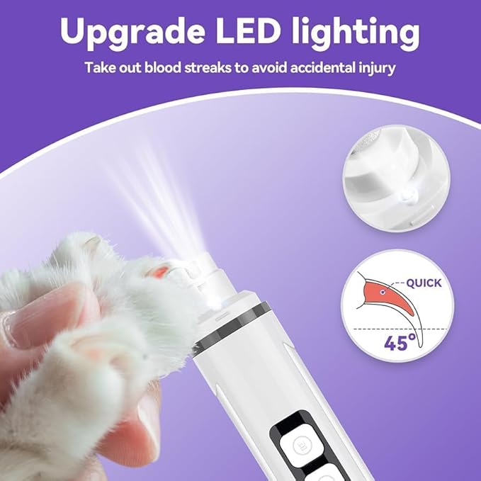 Dog Nail Grinder Quiet-2025 Release Ultra-Quiet Dog & Cat Nail Grinder with LED Light & Battery Display - Painless Nail Trimmer for Small to Large Pets, Thick Nails, and Sensitive Paws-PurrikoPets
