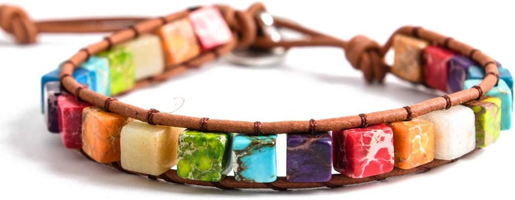 YGLINE Boho Handmade Wrap Leather Tube Crystal Stone Bracelet for Women