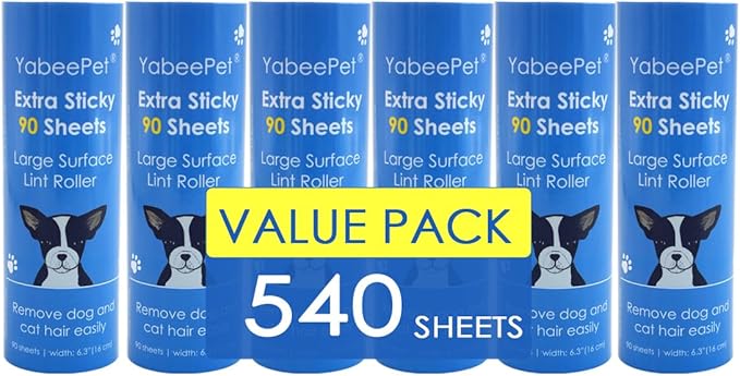 Extra Sticky Large Lint Roller Refills, 6.3'' Giant Lint Roller Refills for Pet Hair, Clothes&Furniture Cleaning, 540 Sheets in Total-PurrikoPets