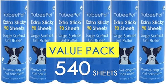 Extra Sticky Large Lint Roller Refills, 6.3'' Giant Lint Roller Refills for Pet Hair, Clothes&Furniture Cleaning, 540 Sheets in Total-PurrikoPets