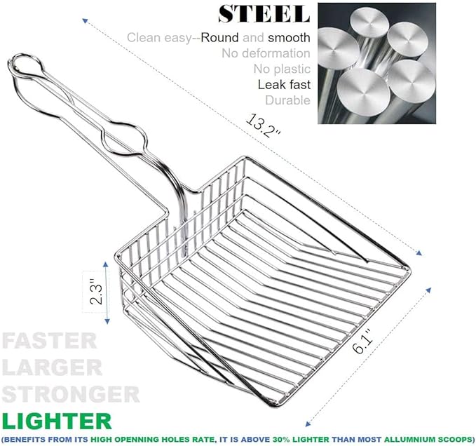 All Metal Litter Scoop, Solid Metal Sifter, Cat Litter Scoop Metal Jumbo, Cat Urine Scoop, Litter Scooper with Holder, Litter Scooper Holder, Jumbo Cat Litter Scoop Sifter Scooper Holder-PurrikoPets