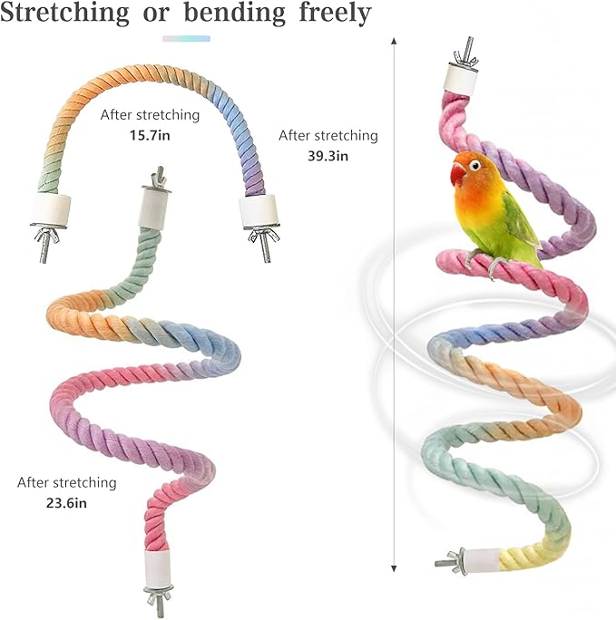3pcs Gradient Colorful Bird Rope Perch Stand,Bird Cage Climbing Rope Toys Accessories,Bendable Climbing,Parakeet Lovebirds Cockatiels Budgies Play (15.7'',23.6'',39.3''B)-PurrikoPets