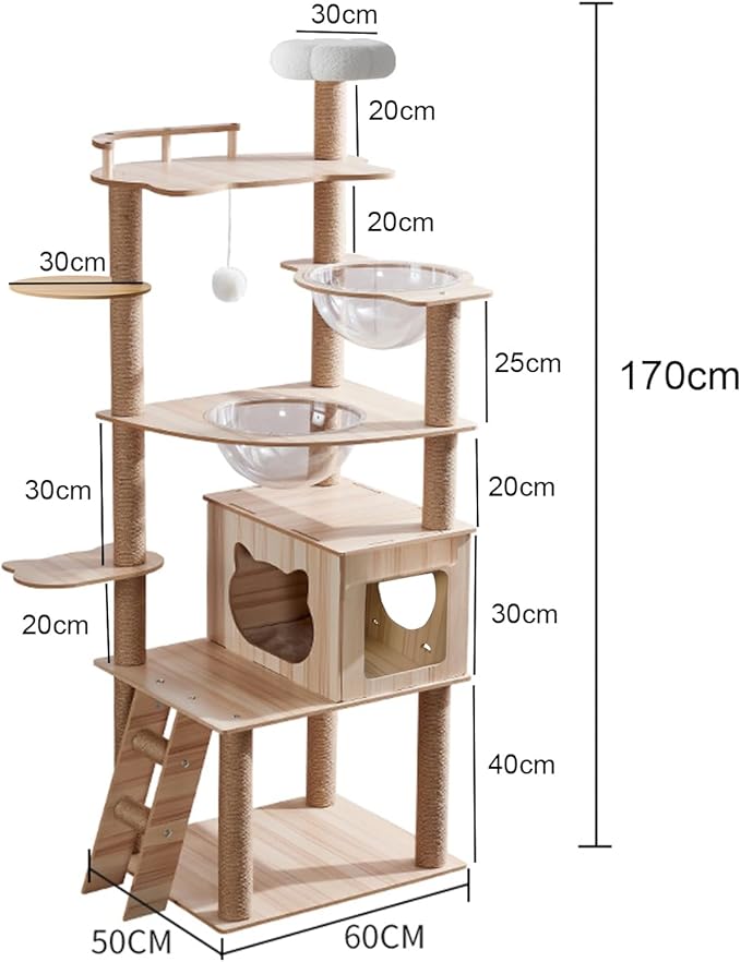 67-Inch Cat Tree for Indoor Cats Large Adult,Cat Tree Tower with Condo, Cat Stairs, 2 Bowl,14 Sisal Scratching Posts, Top Perch, with Padded Platform Bed,Toy Balls,Larg Large cat Tree.B12-PurrikoPets