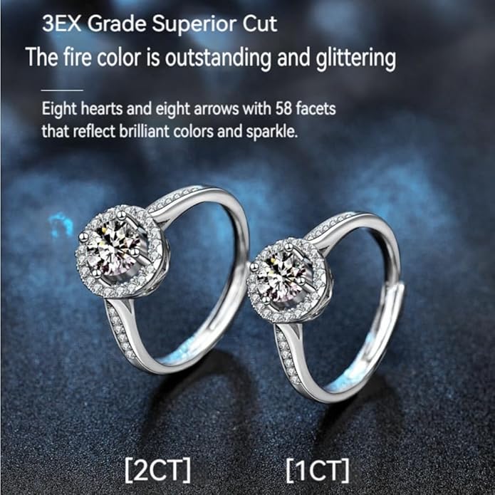 1CT/2CT Queen series moissanite ring, 952 silver, D-color VVS1-2,open rings,adjustable rings for women，Diamond ring substitute, ring for women.