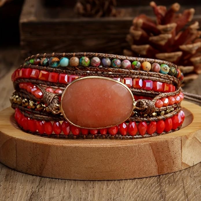 ZOSOJONA Women Wrap Bracelet Boho Natural Jasper Crystal Stone Beads Strand Bracelets