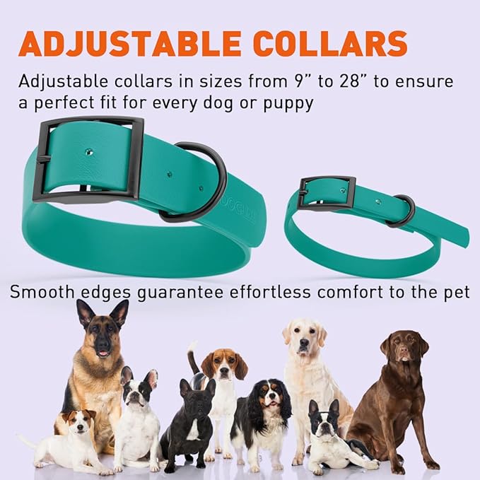 Dogline Biothane Waterproof Dog Collar Strong Coated Nylon Webbing with Black Hardware Odor- Proof for Easy Care Easy to Clean High Performance Fits Small Medium or Large Dogs, Blue Aqua-PurrikoPets