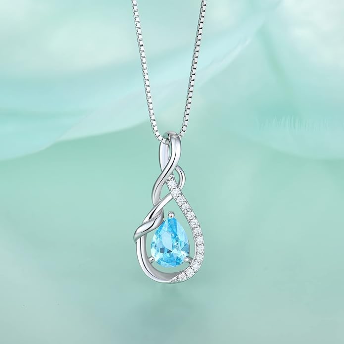 STARCHENIE Infinity Teardrop Pendant Necklace for Women 925 Sterling Silver Birthstone Jewelry