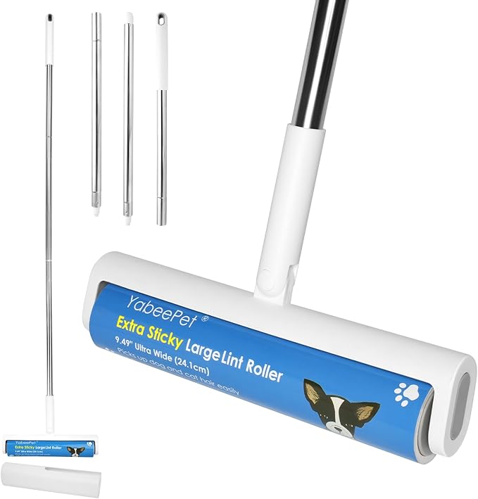 9.49'' Large Lint Rollers for Carpet and Floor, Extra Sticky Giant Rollers with 50'' Long Handle for Carpets, Couch, Floor, Clothing, and Pet Hair Cleaning(1 Pack Floor Roller)-PurrikoPets