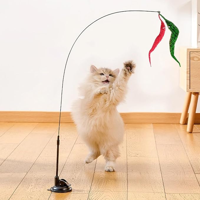 24 PCS Cat Worm Toy Zebra Print Feather Worm Teaser Refills Attachment Cute Cat Wand Replacement Interactive Wand Accessories for Fishing Pole Toy Teaser for Indoor Cats Kitten-PurrikoPets