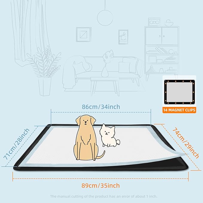 Dog Pee Pad Holder, Puppy Pad Holder, 14 Powerful Magnetic Clips, Indoor Dog Potty, Oxford Cloth Material, Fit 34x28 Pad, Black-PurrikoPets