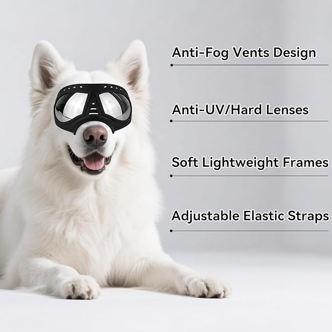Dog Goggles Windproof for Medium-Large Breeds Dog Sunglasses Anti-UV with Adjustable Straps - Black-PurrikoPets