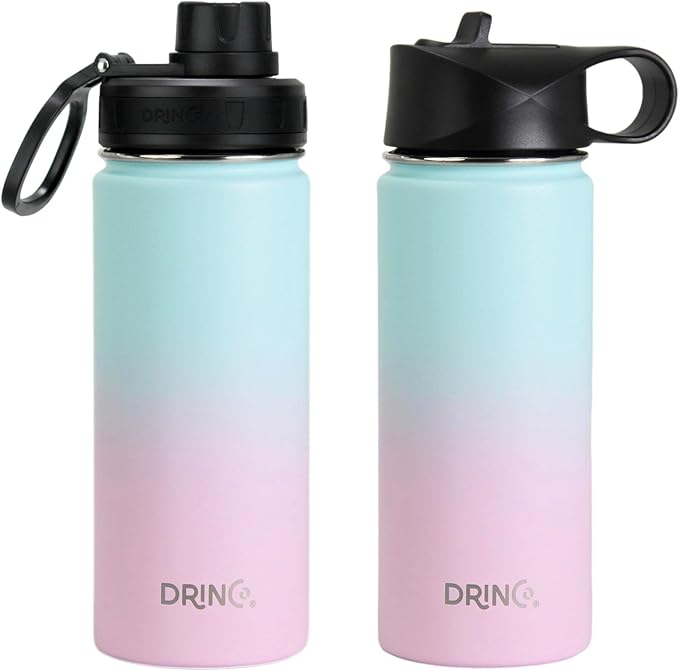 DRINCO Stainless Steel Water Bottle Spout Lid Vacuum Insulated Double Wall Water Bottle Wide Mouth (40oz 32oz 22oz 18oz 14oz) Leak Proof Keeps Cold or Hot (18 oz, 18oz Macaron)-PurrikoPets