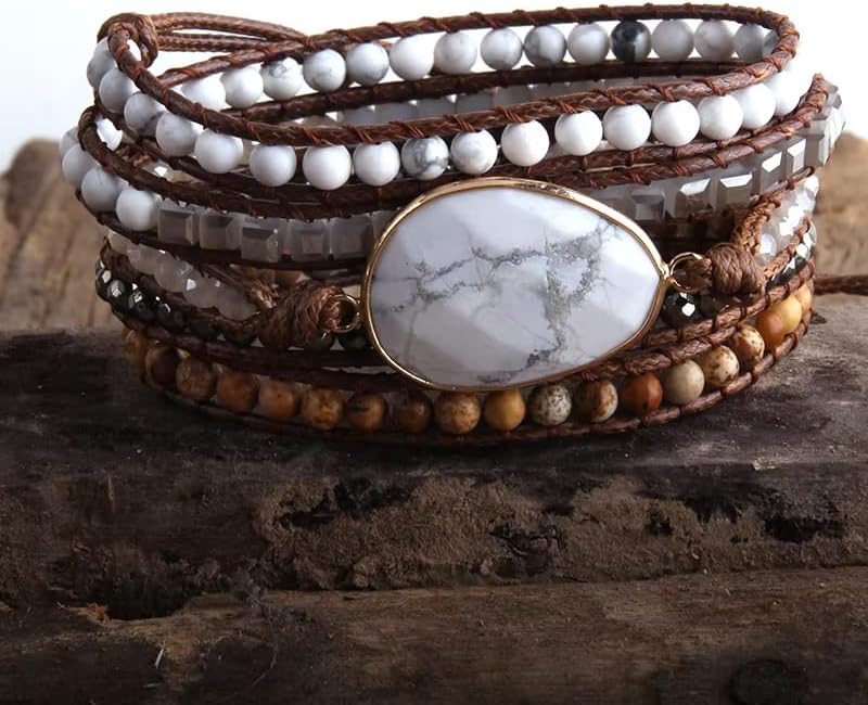 ZOSOJONA Women Wrap Bracelet Boho Natural Jasper Crystal Stone Beads Strand Bracelets