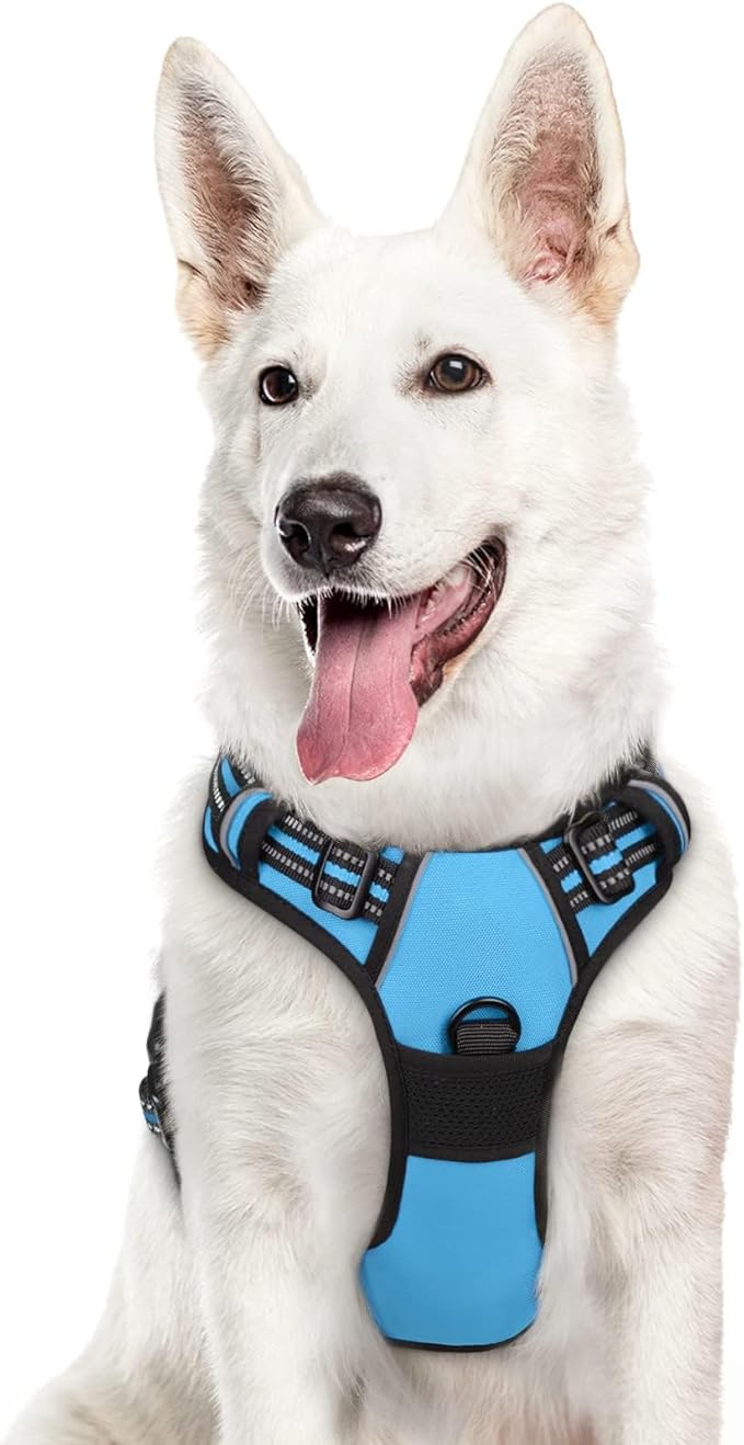 Eagloo Dog Harness Large Breed, No Pull Service Vest with Reflective Strips and Control Handle, Adjustable and Comfortable for Easy Walking, No Choke Pet Harness with 2 Metal Rings, Sky Blue, XL-PurrikoPets