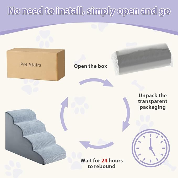 Dog Steps for Bed, 4-Steps Dog Ramp for Bed, Pet Stairs with Highly Supportive Foam and Non-Slip Bottom, Dog Stairs for Large Dogs and Medium Dogs (High 19.7 Inch), Grey-PurrikoPets
