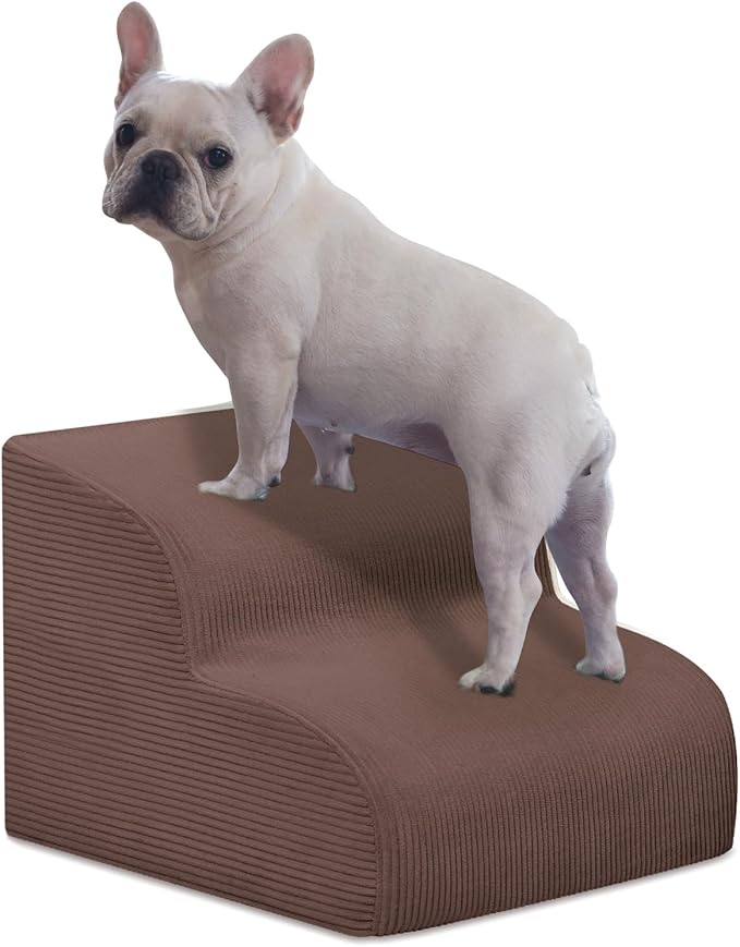 Dog Stairs & Steps for High Beds, 2 Steps High Density Foam Waterproof Dog Ramp for Small Dogs and Cats, Pet Stairs with Washable Cover for Bed, Couch, Sofa and Car, Coffee (H: 11.8")-PurrikoPets