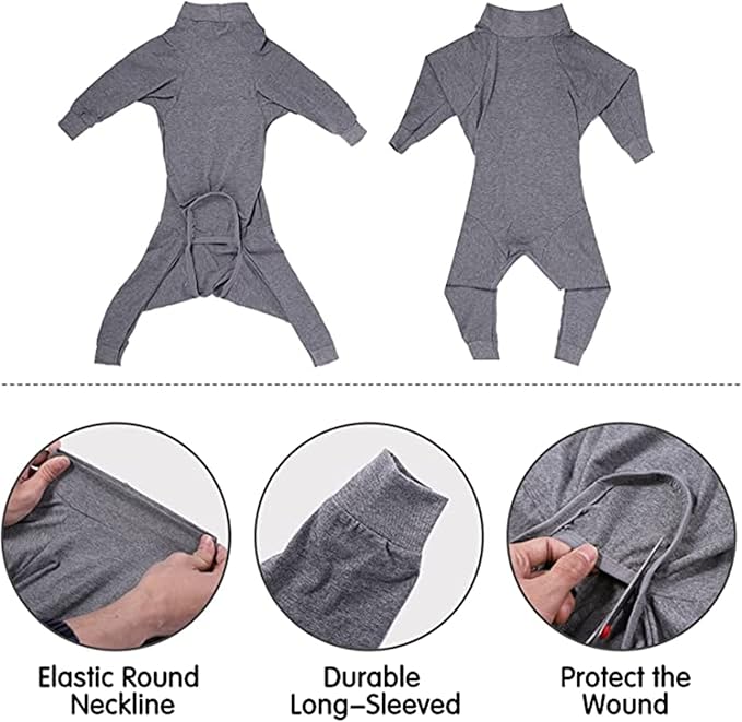 Dog Recovery Suit, Abdominal Wound After Surgery Wear, Prevent Licking Wounds, E-Collar & Cone Alternatives, Long Sleeve Postoperative Shirts Dog Bodysuit Prevent Shedding(3XL, Grey)-PurrikoPets