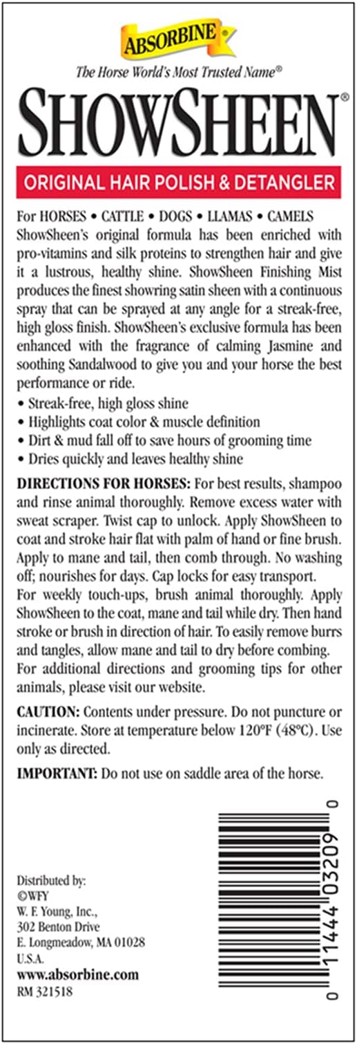 Absorbine ShowSheen Finishing Mist, Streak-Free Shine for Horses, Dogs, Livestock, 15oz-PurrikoPets