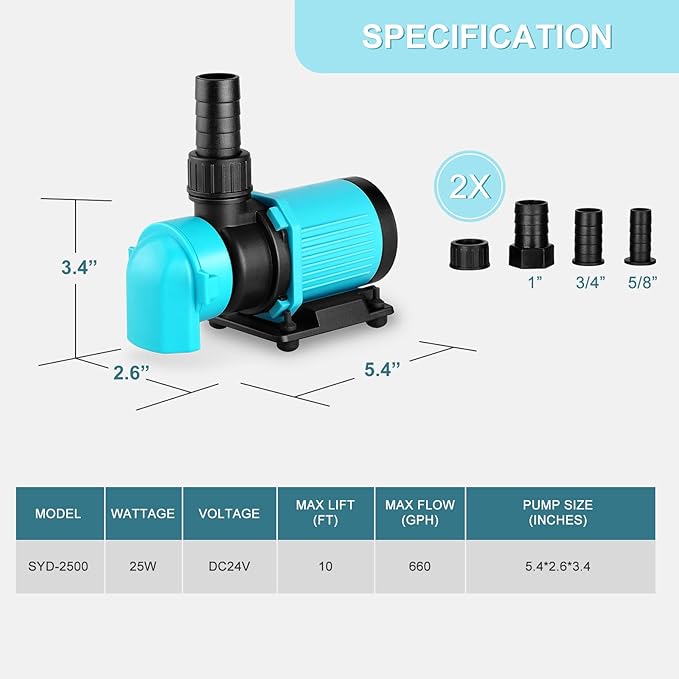 660GPH Aquarium Return pump with LCD display controller, DC 24V 25W aquarium pump for saltwater freshwater aquarium,fish tank,sump,20 speeds ECO Quiet Submersible and inline pump-PurrikoPets