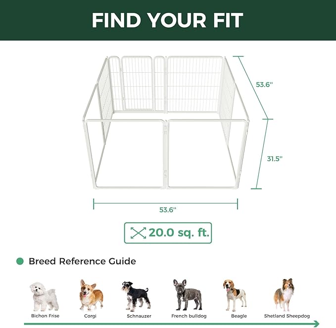 FXW Homeplus Unleashed Indoor Dog Playpen - Stress-Free and Safe Play, Heavy Duty 32 Inch 4 Acrylic Panels + 4 Wire Panels Dog Pen for Small and Medium Dogs, White│Patented-PurrikoPets