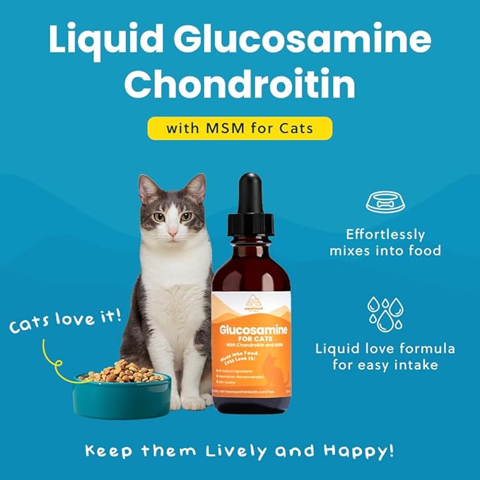 100% Natural Liquid Glucosamine Chondroitin with MSM for Cats, Hip & Joint Supplement for Senior Felines, Arthritis Support & Mobility Booster Glucosamine Drops, 2 Oz-PurrikoPets