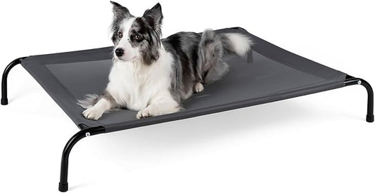 50" Lx35 Wx8 H Cooling Elevated Dog Bed for Large Dogs with Non-Slip Floor Protectors & Breathable Mesh, Raised Indoor & Outdoor Dog Cot Pet Hammock, Grey-PurrikoPets