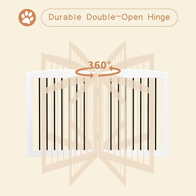 Freestanding Wooden Pet Gate for House, Foldable Indoor Dog Gate for Doorways, Stairs - 24" Height, 3 Panels, White-PurrikoPets