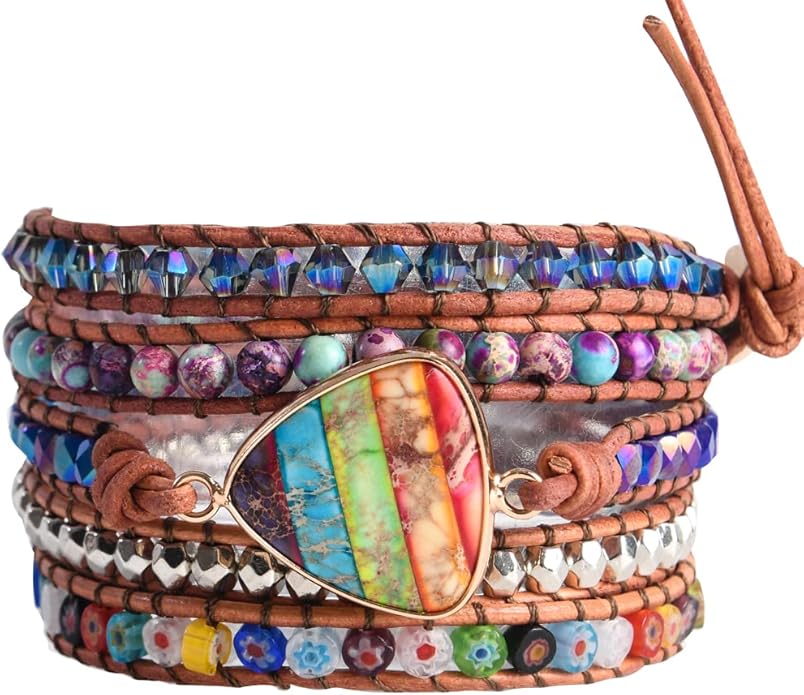 YGLINE Boho Handmade Wrap Leather Tube Crystal Stone Bracelet for Women