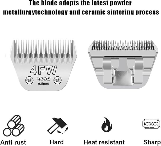 2pcs 4FW Wide Blades for Dog Grooming Blades Compatible with Andis,Oster A5,Wahl km10 Dog Clippers,Size-#4FW, 3/8-Inch Cut Length (9.5mm)(2pcs #4FW)-PurrikoPets