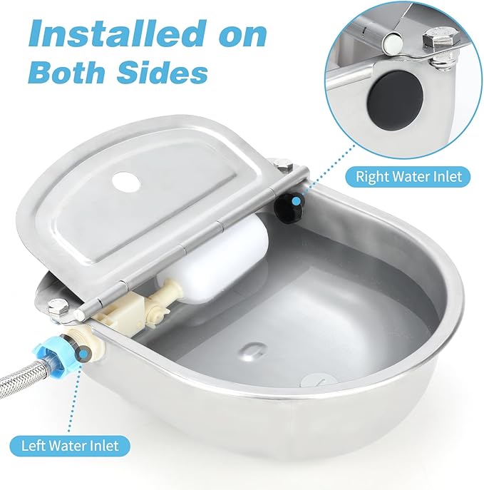 FHTONGE 304 Stainless Steel Automatic Water Dispenser with Drainage for Outdoor Big Dog, Large Auto Fill Dog Waterer Float Valves for Livestock Poultry Horse Cow Goat Pig Chicken Duck Rabbit Drinking-PurrikoPets