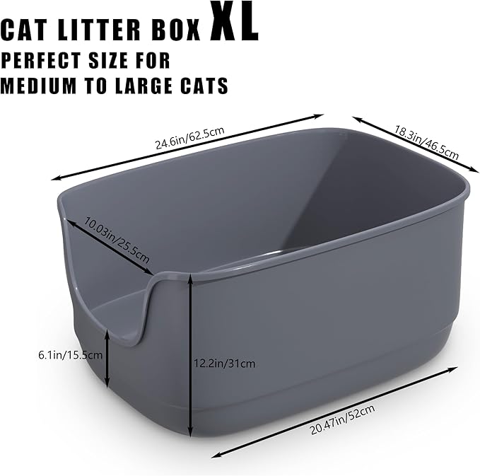Gefryco Large Cat Litter Box with High Sided 24.6"x18.3"x12.2" - Jumbo Extra Large Open Anti - Splashing High Wall for Multiple Cats (Grey)-PurrikoPets