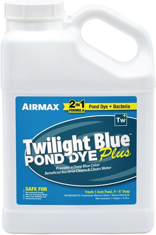 Airmax Pond Dye Plus, Twilight Blue Colorant & Natural Beneficial Bacteria, Large Pond & Lake Water Clarifier & Color Treatment, Shade Plants & Algae from Sunlight, Fish & Livestock Safe, 1 Gallon-PurrikoPets